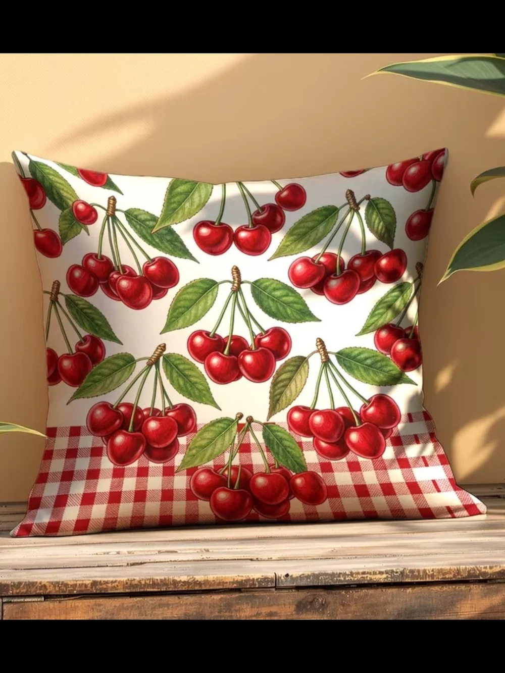 Red Cherry Print Holiday Throw Pillow by